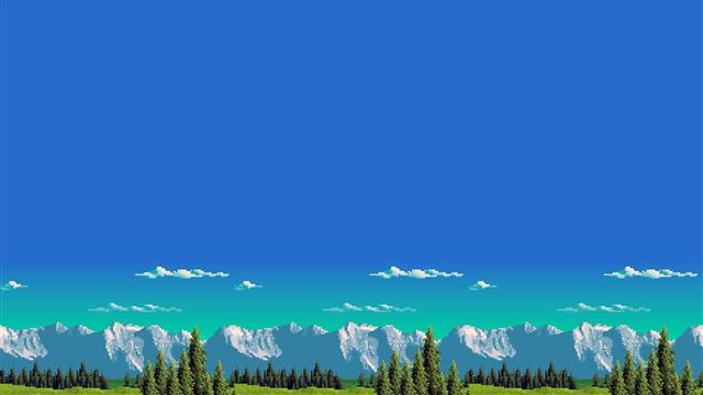 mountains and trees painting, pixel art, 8-bit, retro games, nature, HD wallpaper