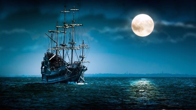 galleon ship on body of water taken during night time with full moon, HD wallpaper