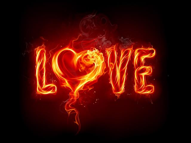 black background with love text overlay, fire, heart, typography, HD wallpaper