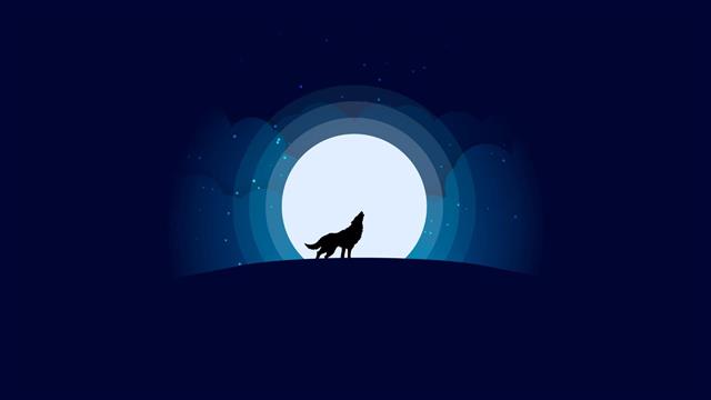 wolf, moon, moonlight, night, minimalist, sky, artistic, minimalism, HD wallpaper