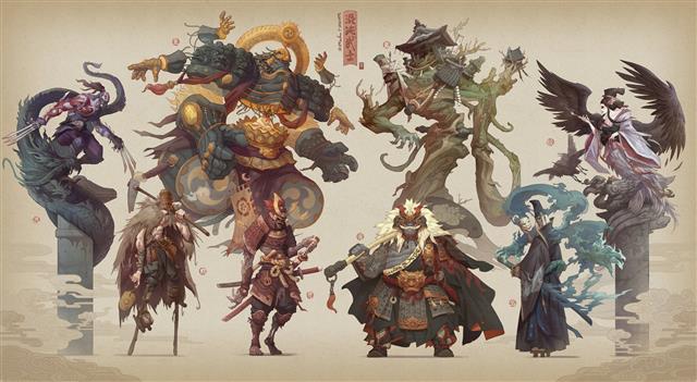 Hua Lu, drawing, digital art, samurai, men, women, creature, HD wallpaper