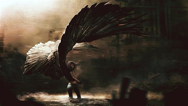 black angel wallpaper, woman with wings painting, digital art, HD wallpaper