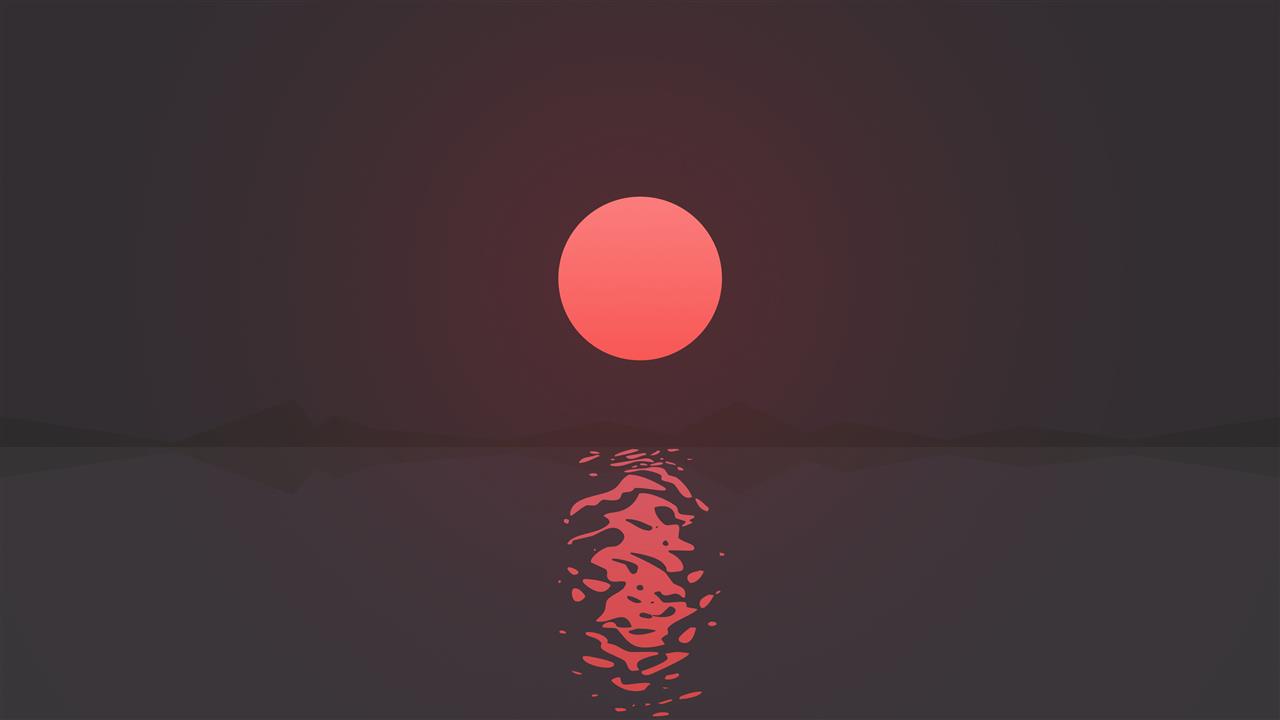 full moon, Sun, minimalism, mountains, reflection, sea, vector, HD wallpaper