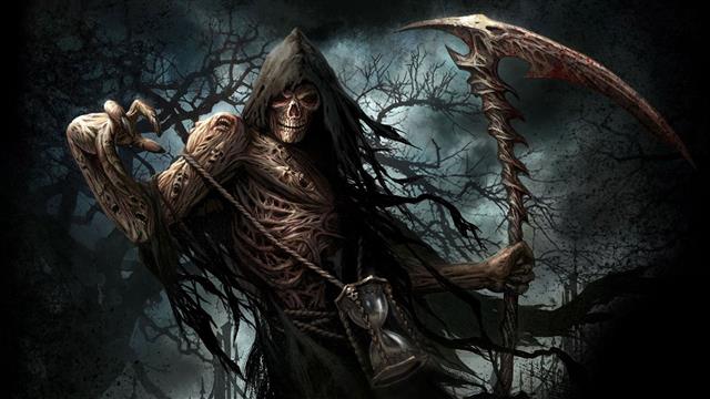 Grim Reaper illustration, undead, fantasy art, skull, hourglasses, HD wallpaper