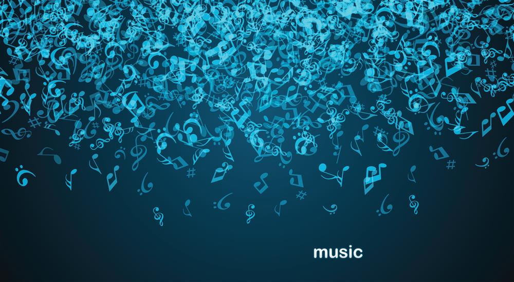 blue music notes illustration with text overlay, teal music notes digital wallpaper, HD wallpaper