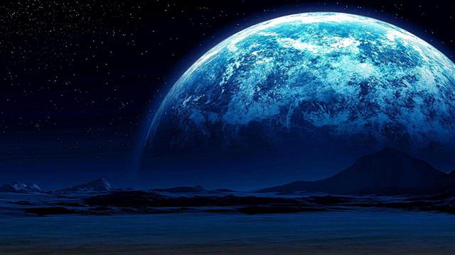 blue moon, stars, mountain, starry night, earthlike, sky, planet, HD wallpaper
