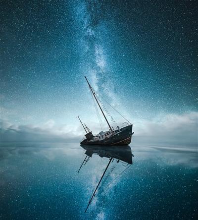 gray and brown boat wallpaper, space, universe, stars, Milky Way, HD wallpaper