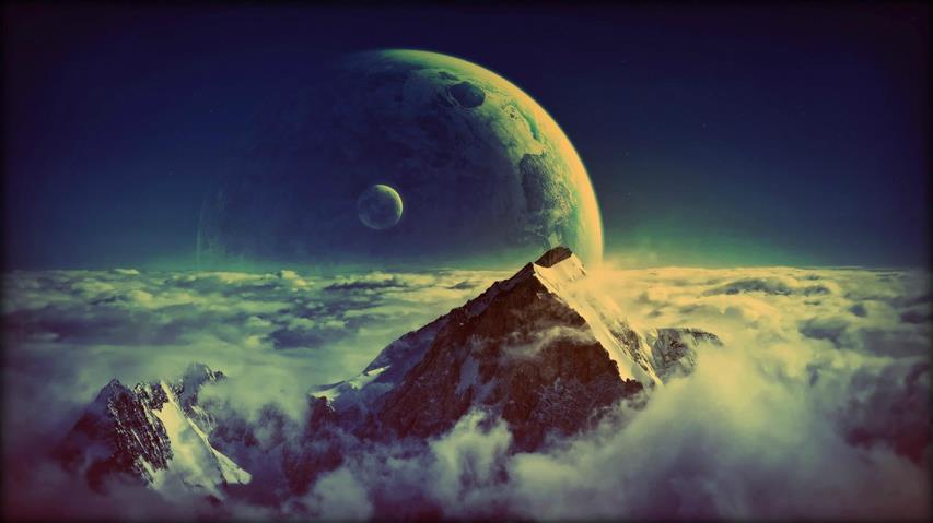 mountain and moon illustration, snow covered mountain in front of crescent moon, HD wallpaper