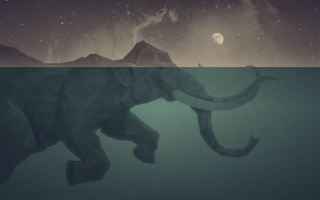 Elephant Abstract Polygon Art Underwater Night Moon Stars HD, HD wallpaper