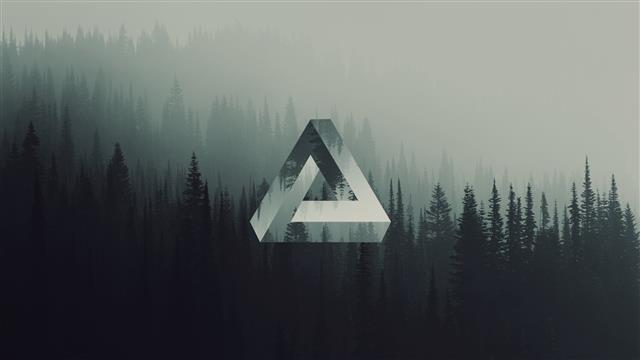 Penrose triangle, geometry, forest, HD wallpaper