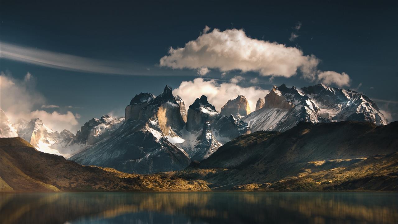 lake, rock formation, peak, chille, national park, patagonia, HD wallpaper