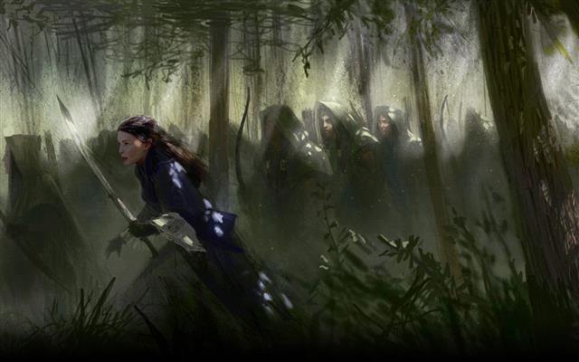Arwen - The Lord of The Rings, painting of woman with sword in forest with army, HD wallpaper