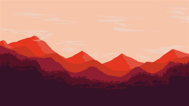orange mountain painting, landscape, abstract, red, mountains, HD wallpaper
