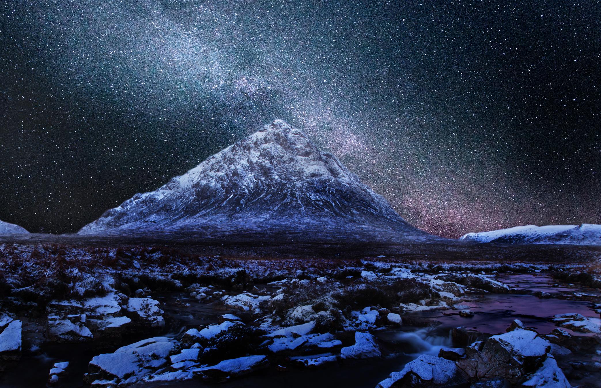 photo of snow covered mountain during night time, Milky Way, Scotland, HD wallpaper