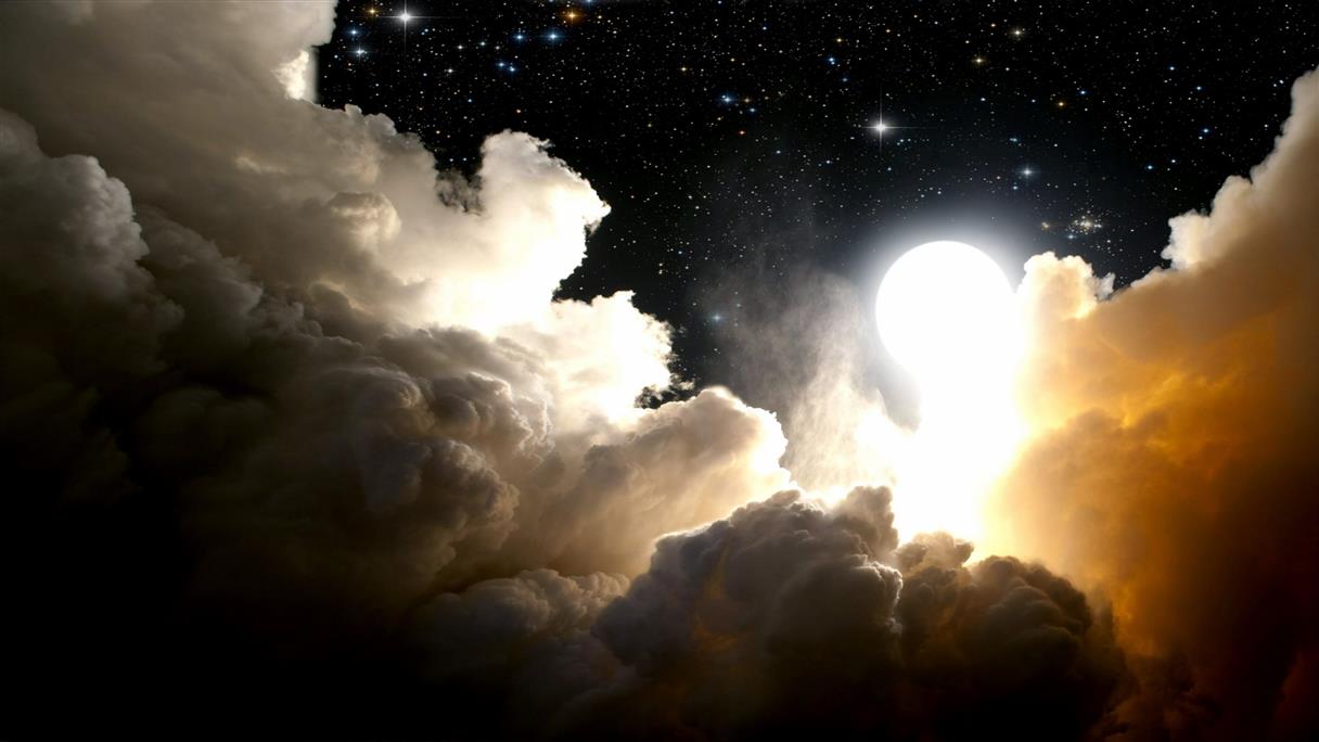 clouds and moon, night, stars, digital art, space art, sky, cloud - sky, HD wallpaper