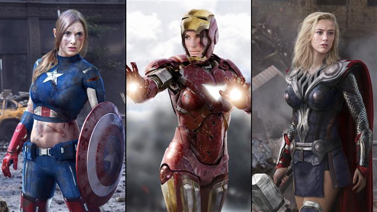 Captain America, Iron-Man, and Thor wallpapers, female parody of Iron Man, Thor, and Captain America, HD wallpaper