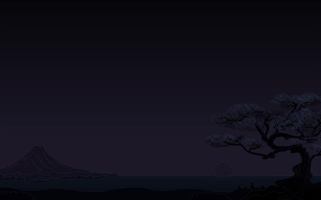 minimalism, dark, sunset, cherry trees, mountains, HD wallpaper