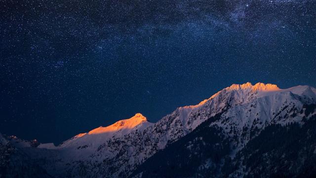snow capped mountain, nature, landscape, mountains, stars, evening, HD wallpaper
