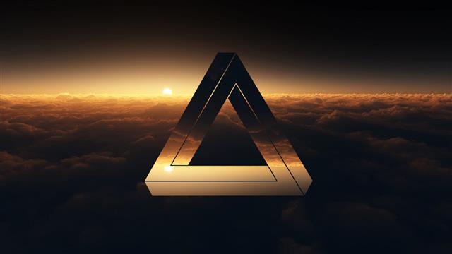 triangle icon, clouds, sunset, Penrose, heaven, symbol, sign, HD wallpaper
