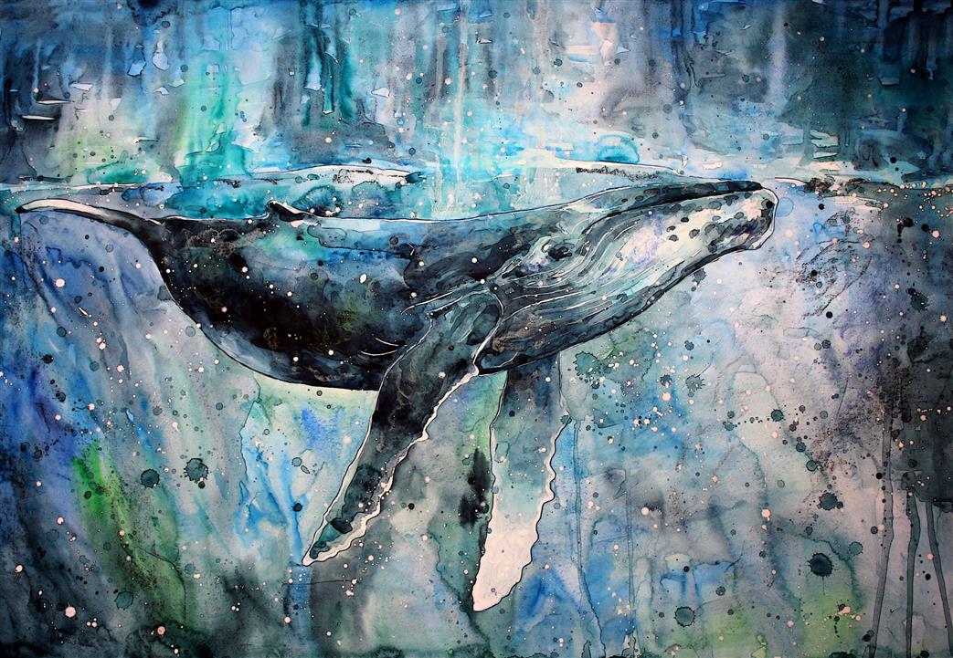 humpback whale painting, artwork, watercolor, paint splatter, HD wallpaper