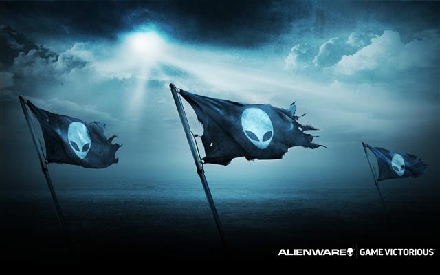 Alienware flags, computer, PC gaming, Skrillex, low angle view, HD wallpaper