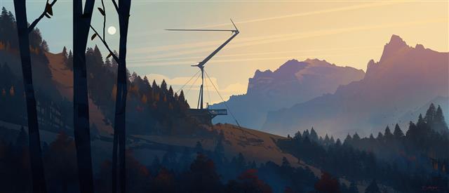 Bastien Grivet, illustration, mountains, landscape, fan art, HD wallpaper