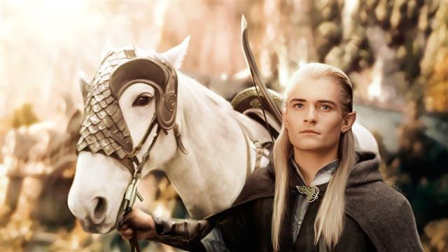 The Lord of The Rings Elf character, horse, art, Orlando Bloom, HD wallpaper
