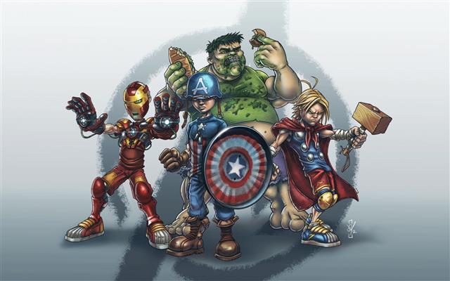 Marvel Avengers illustration, parody, iron man, Hulk, Thor, captain America, HD wallpaper