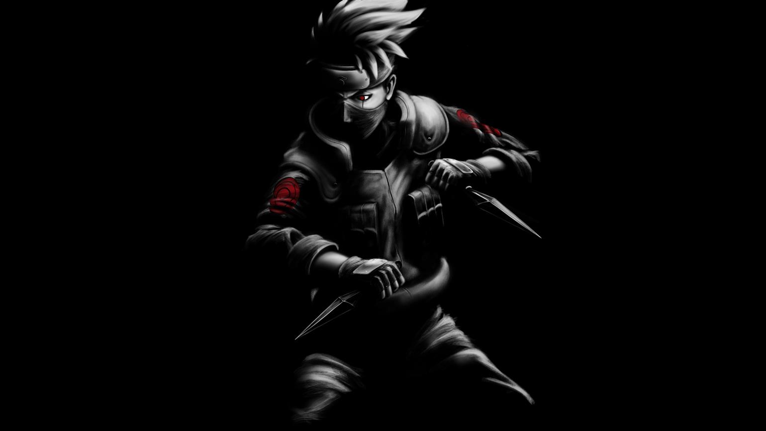 Kakashi, Naruto, Fan art, Black, Dark background, Minimal, 4K, HD wallpaper