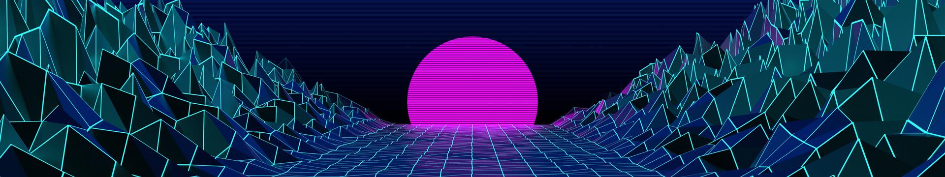 synthwave, retrowave, scanlines, grid, mountains, architecture, HD wallpaper