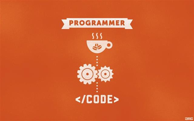 orange background with programmer text overlay, Technology, Programming, HD wallpaper